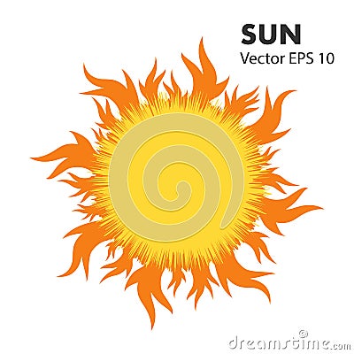 Summer hot sun with tongues of flame. Vector design element on isolated white background. Vector Illustration