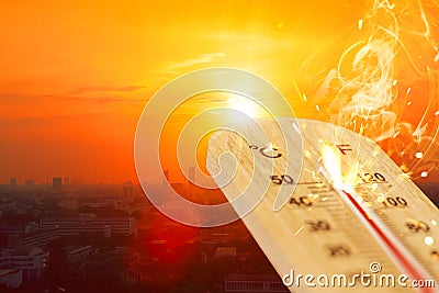 Summer hot weather season high temperature thermometer Stock Photo