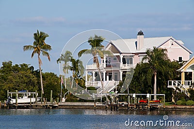 Summer Waterfront House Stock Photo