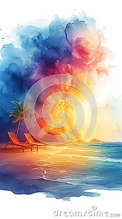 Summer hues Watercolor rendition capturing the essence of the hottest season Stock Photo