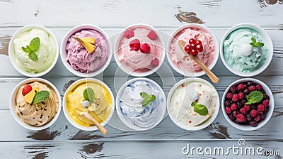 Summer ice cream buffet with a variety of flavors and sweet toppings. Generative AI Stock Photo