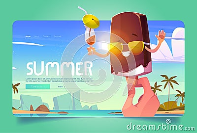 Summer ice cream cartoon landing with popsicle Vector Illustration