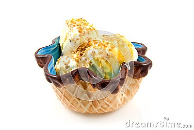 Summer ice cream in colored bowl Stock Photo