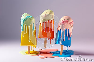 Summer ice lolly popsicle colorful melting ice cream. Generative ai Stock Photo