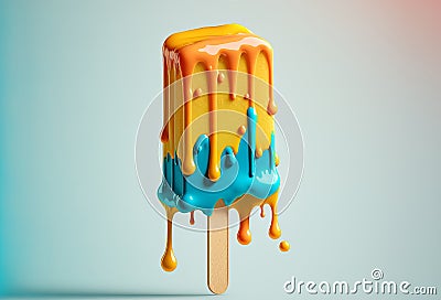 Summer ice lolly popsicle colorful melting ice cream. Generative ai Stock Photo