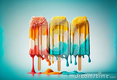 Summer ice lolly popsicle colorful melting ice cream. Generative ai Stock Photo