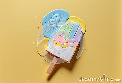 Summer ice lolly popsicle colorful melting ice cream. Generative ai Stock Photo