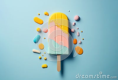 Summer ice lolly popsicle colorful melting ice cream. Generative ai Stock Photo