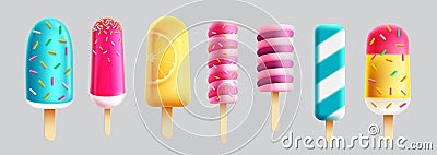 Summer ice pop vector set. Summer popsicle refreshments and ice cream sweet desserts. Vector Illustration