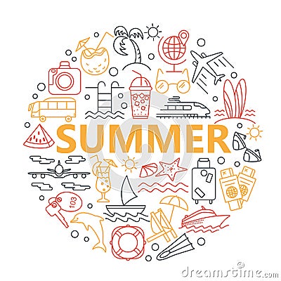 Summer Icons and Beach Icons. Vector Illustration