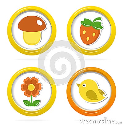 Summer icons in colorful bubbles Vector Illustration