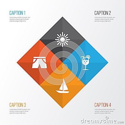Summer Icons Set. Collection Of Ship, Smelting, Vitamin And Other Elements. Also Includes Symbols Such As Ship, Juice Vector Illustration