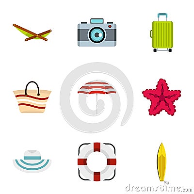 Summer icons set, flat style Vector Illustration