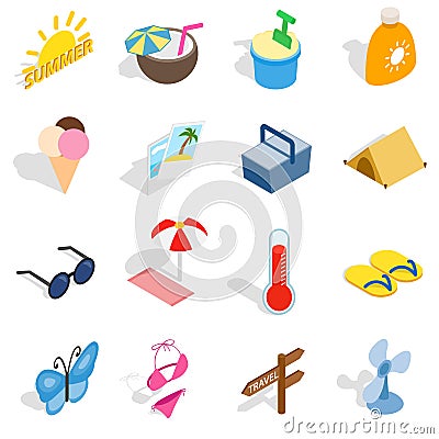 Summer icons set, isometric 3d style Vector Illustration