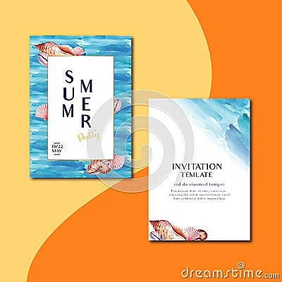 Summer Invitation card design holiday party on the beach sea sunshine, creative watercolor vector illustration design Cartoon Illustration
