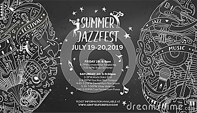 Summer jazz fest chalk outline template with text space Vector Illustration