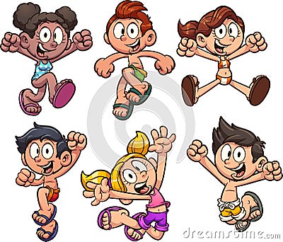 Summer kids in bathing suits Vector Illustration