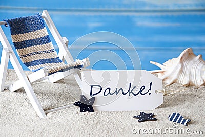 Summer Label With Deck Chair, Danke Menas Thank You Stock Photo