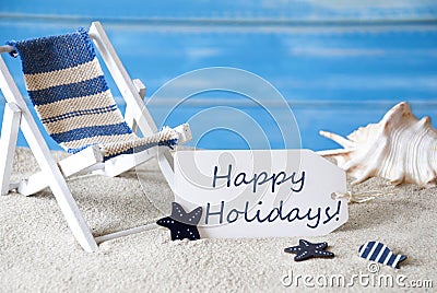 Summer Label With Deck Chair, Happy Holidays Stock Photo