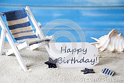 Summer Label With Deck Chair And Text Happy Birthday Stock Photo