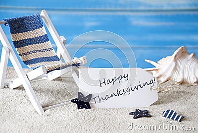 Summer Label With Deck Chair And Text Happy Thanksgiving Stock Photo