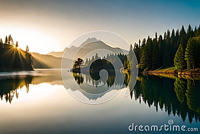 Summer lake on green natur landscape Stock Photo