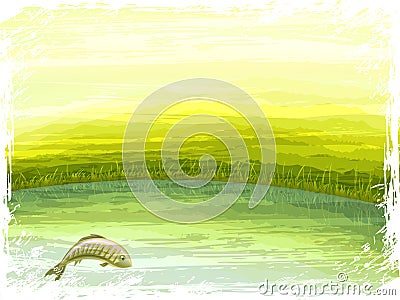 Summer lake scenery Vector Illustration