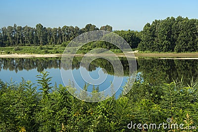 Summer landscape along the cycle path of the Po river, italy Stock Photo