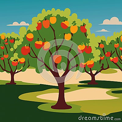 summer landscape apple orchard grden with apple trees Vector illustration 10 eps Vector Illustration