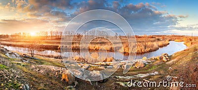 Summer landscape in the beautiful steppe at sunset Stock Photo