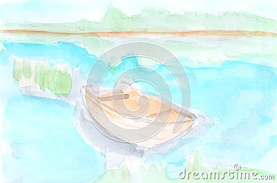 Summer landscape, boat, summer, recreation. Watercolor, art decoration, sketch. Illustration hand drawn modern Stock Photo