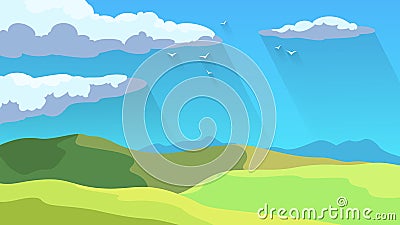 Summer landscape concet. Green grass and blue sky Vector Illustration