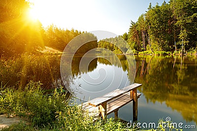 Summer landscape with forest lake Stock Photo