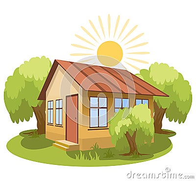 Summer landscape. House surrounded by trees Vector Illustration