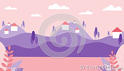 Summer landscape. Houses in the mountains, minimalism, flat vector drawing Vector Illustration