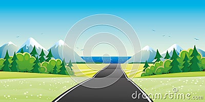 Summer landscape with mountains. Vector Illustration