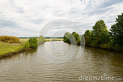 Summer landscape with a river, fields Stock Photo