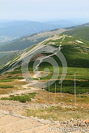 Summer landscape with road in the mountains, Karkonosze, Sudety, Poland Stock Photo