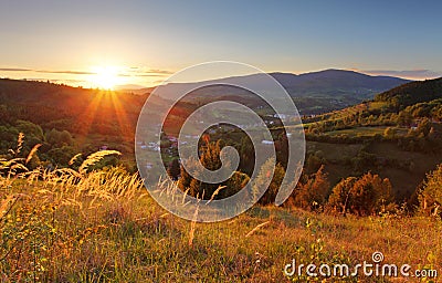 Summer landscape with village, Slovakia Stock Photo