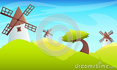 Summer landscape Windmill Vector Illustration