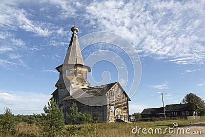 Summer landscape with wooden church, Russia Stock Photo