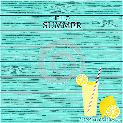 Summer lemonade juice with wood linear background Vector Illustration