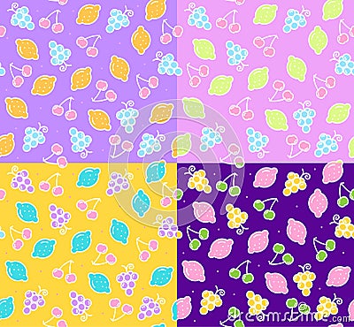 Summer Lemonade Seamless Pattern Background Set. Vector Cartoon Illustration