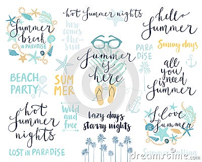 Summer Lettering Design Set - hand drawn Vector Illustration