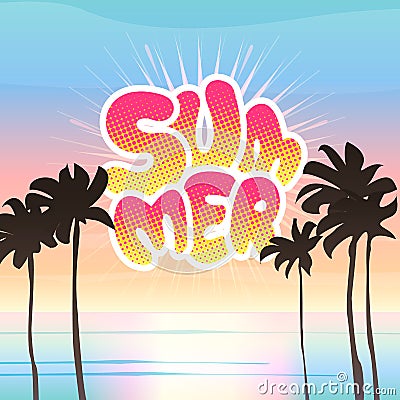 Summer lettering in pop art comics style. Vector Illustration