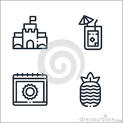 Summer line icons. linear set. quality vector line set such as pineapple, calendar, lemonade Vector Illustration