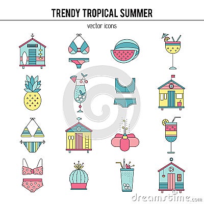 Summer line icons set Vector Illustration