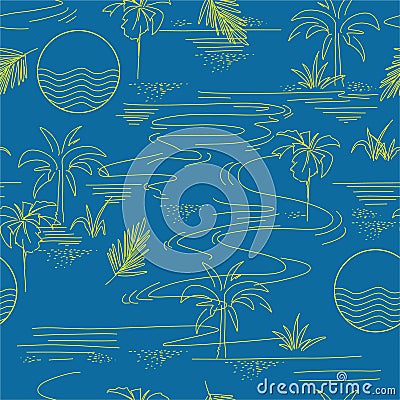 Summer line modern minimal island tropical mood seamless pattern on vector design for fashion,fabric,web,wallpaper, and all prints Vector Illustration