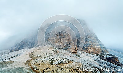 Summer misty Rifugio Auronzo rocks Stock Photo