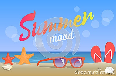 Summer Mood, Beauty Seascape, Colorful Banner Vector Illustration